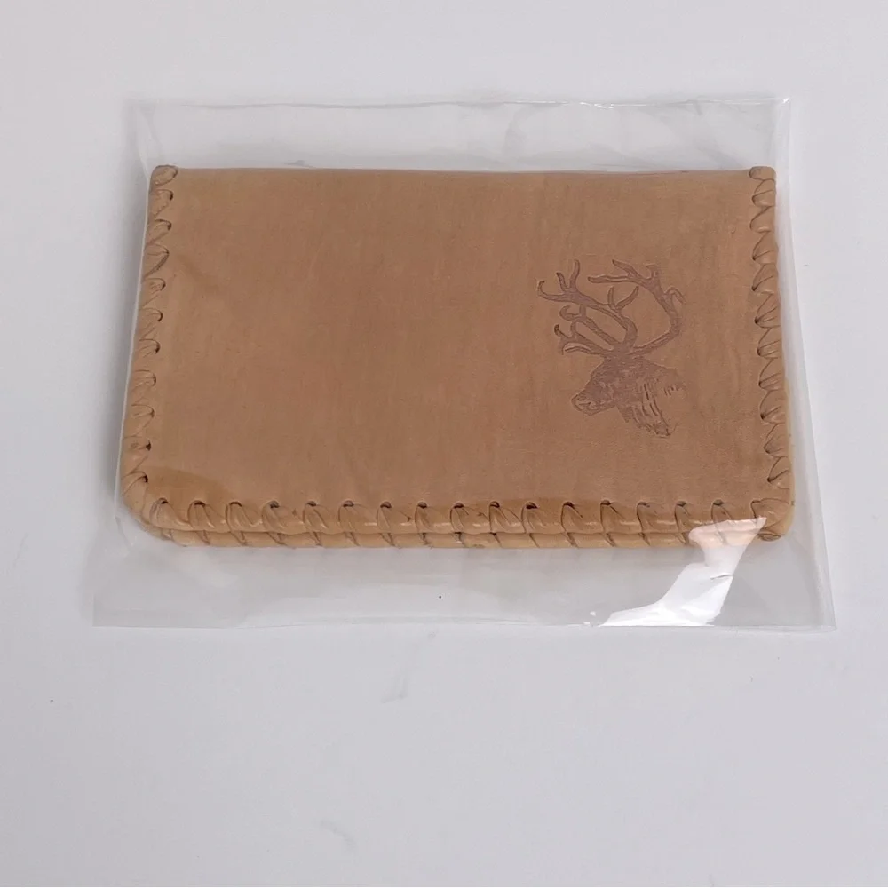 Vintage Tan Leather Bi-Fold Wallet with Embossed Deer; Grandpa,